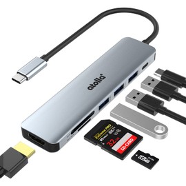 atolla USB C HUB, 7 en 1 Adaptador USB C a HDMI 4K, 100W PD Carga, 3 x USB 3.0, Lector de Tarjetas SD/Micro SD, Compatible con MacBook Pro (Thunderbolt 3), XPS y Más Dispositivos Tipo C