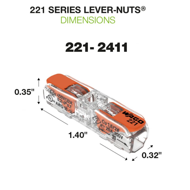 WAGO 221-2411 Wire Connectors, Lever Nuts Connector , Electrical Wire