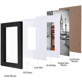 eletecpro 9x12 Picture Frame Set of 4 Made of Solid Wood and Strong Durable Glass, Display 6x8 and 8x10 Photos with Mat or 9x12 Without Mat, Wall and Tabletop Decor, Gallery Wall Art, Black