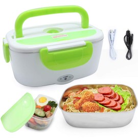VECH 1.5L Electric Lunch Box - Portable Food Warmer for Car, Home & Office, 110V/12V Dual Power, BPA-Free 304 Stainless Steel Container - Healthy Meals On-The-Go（Green）