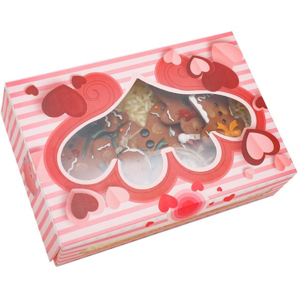 qiqee Valentine's Day Cookie Boxes for Gift Giving 8x5.3x2 inch 36Packs Treat Box with Window Bakery Box for Valentine's Day