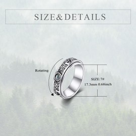 POPLYKE Sterling Silver Tree of Life Anxiety Spinner Rings Moss Agate Fidget Rotatable Mood Rings for Women Men 11 Size