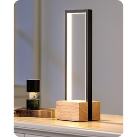 EDISHINE LED Wooden Table Lamp, Touch Dimmable & Memory Function, Bedside Lamp with 3 Colour Temperatures, 350 Lumens, Integrated Modern Table Lamp for Living Room, Office, Gift