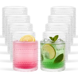 ZUQIAN 10 Pack Hobnail Drinking Glasses Set, 10 OZ Vintage Glassware Drinking Set Cocktail Glasses Textured Glass Cups Water Set for Juice, Cocktail, Whisky