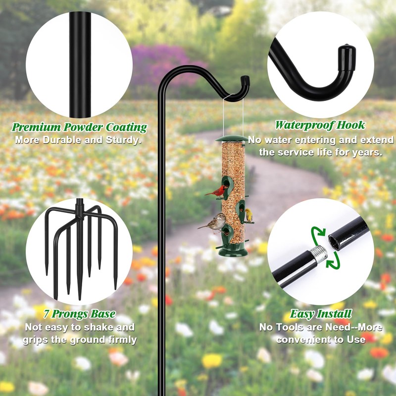FEED GARDEN [Upgrade Version Adjustable Shepherds Hook Bird Feeder Pole
