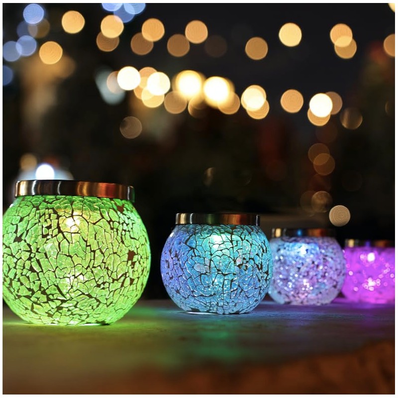 Cooo 2 Pack Heavy Solar Mosaic Crackle Glass Lights with
