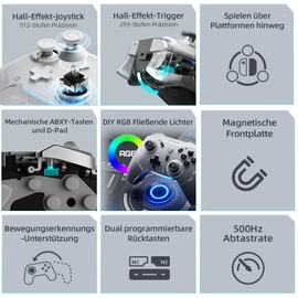 Machenike G5 Pro Wireless Controller für Windows PC/Switch/IOS/Android, RGB Lichter, PC Controller Hall Effekt Joystick＆Trigger, Gyroskop, Weiß