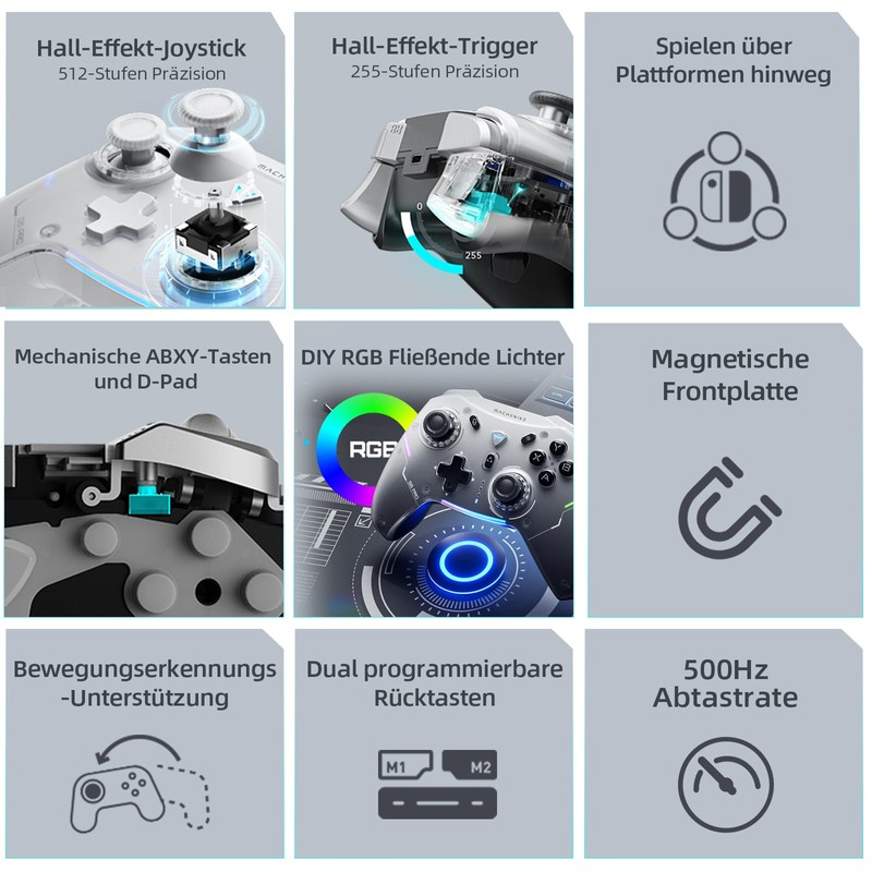 Machenike G5 Pro Wireless Controller für Windows PC/Switch/IOS/Android, RGB Lichter,