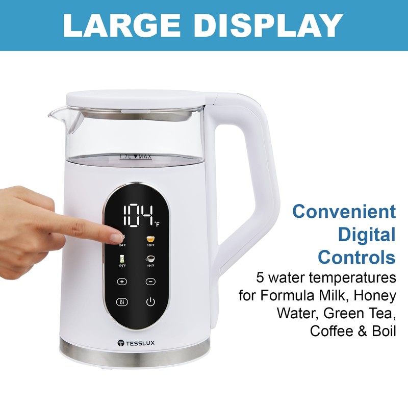 Tesslux Electric Kettle, 1500W Fast Boiling Glass Water Kettle with