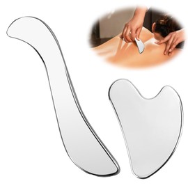Roinaid 2 PCS Gua Sha Stein Gua Sha Edelstahl Gua Sha Körper Gua-Sha Gua Sha Metall mit 1 Aufbewahrungsgurt Geliefert Geeignet für Beine Rücken Gesicht Nacken Muskelentspannung und Schmerzlinderung.