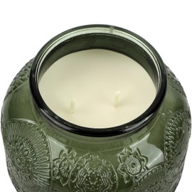 Sage Teakwood Embossed Candle Jar (18 oz) - Refreshing Aroma of Warm sage and Aged Wood - Large Dual Wick Glass Jar Candle for Relaxing