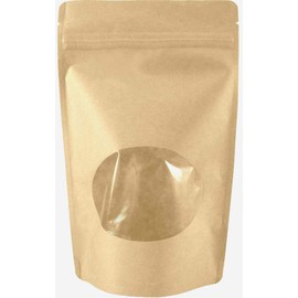 Sohler Natural Kraft Stand up Pouch Bags 5.875"x 9" Resealable with Window and Notch, Zip Lock Food Storage Bag, 100 pcs (Medium - 8 oz, 100 pcs)
