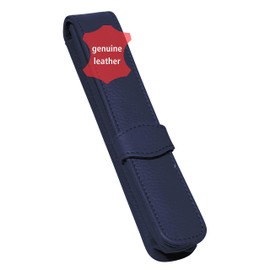 ONLINE Leather pen case, made of genuine leather, blue, for one pen, slim, an elegant accessory for him and her