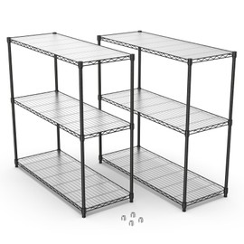 2 Pack 3-Shelf Shelving Unit with Liners Heavy Duty Storage Shelving Unit Adjustable Rack Organizer Steel Wire Shelves for Kitchen and Garage, 48" H x 48" L x 18" D (Black, 48" H x 48" L x 18" D)
