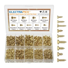 electrapick Small Screws 1080 Pieces Wood Screws M2 M2.5 M3 6/8/10 mm, Cross Drive, Gold