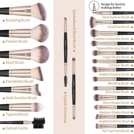 MAGEFY Brochas para Maquillaje 22 Piezas con Estuche Alta Calidad Sintético Set de Brochas de Maquillaje Viajes Portátiles Sombra de Ojos Base de Maquillaje-Oro Negro