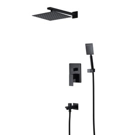 Shower system, Shower System with 25 × 25 cm Rain Shower Head and Handheld Wall Mounted, High Pressure Rainfall Shower Faucet Fixture Combo Set with Handheld Showerhead for Bathroom, Matte B Economic
