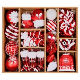 Alupssuc 85ct Christmas Balls Ornaments Set, Colorful Shatterproof Plastic Christmas Tree Ornaments, Xmas Decorative Baubles for Christmas Tree Decorations with Hanging Strings, Red & White