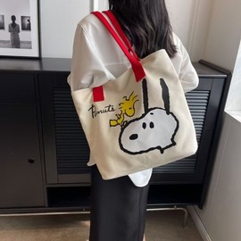 New Arrival 2024 Snoopy Character Canvas Tote Bag for Women - Large Capacity Shoulder Shopper Free Size/Black 4ea