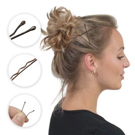 BasicSense 30 Pcs small traditional wavy metal bobby pins 5mm length (Brown)