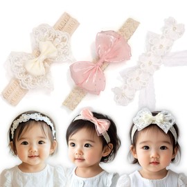 BIANHUAN Baby Hair Band Headband 3-piece Set, Includes Ribbon, Soft Hair Accessories, For Girls, Shrine Visits, Hinamatsuri, 100th Day Celebration, First Festival, First Festival, First Eating