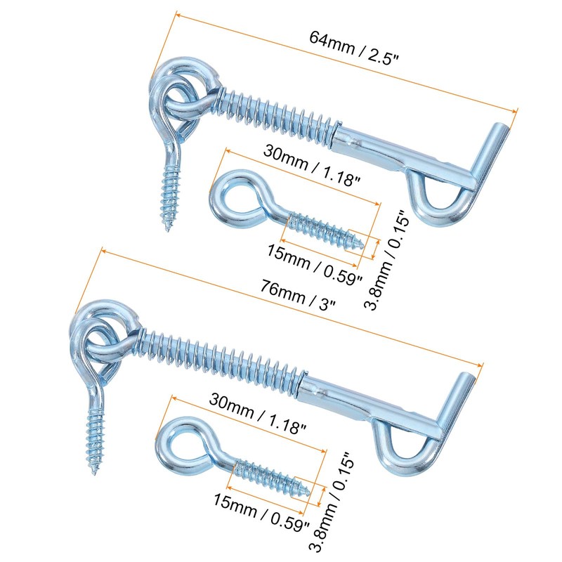 sourcing map 12Pcs Safety Hook and Eye Latch, 2.5" 3"