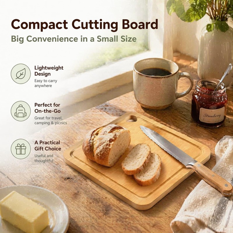 Square Bamboo Cutting Board with Juice Groove, Meat & Vegetable