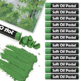 Wanshui 12 Pcs Cream Soft Oil Pastels Vibrant and Creamy Colored Chalk Pastels Artists Grade Art Supplies Set for Professionals Painting Drawing Medium Green