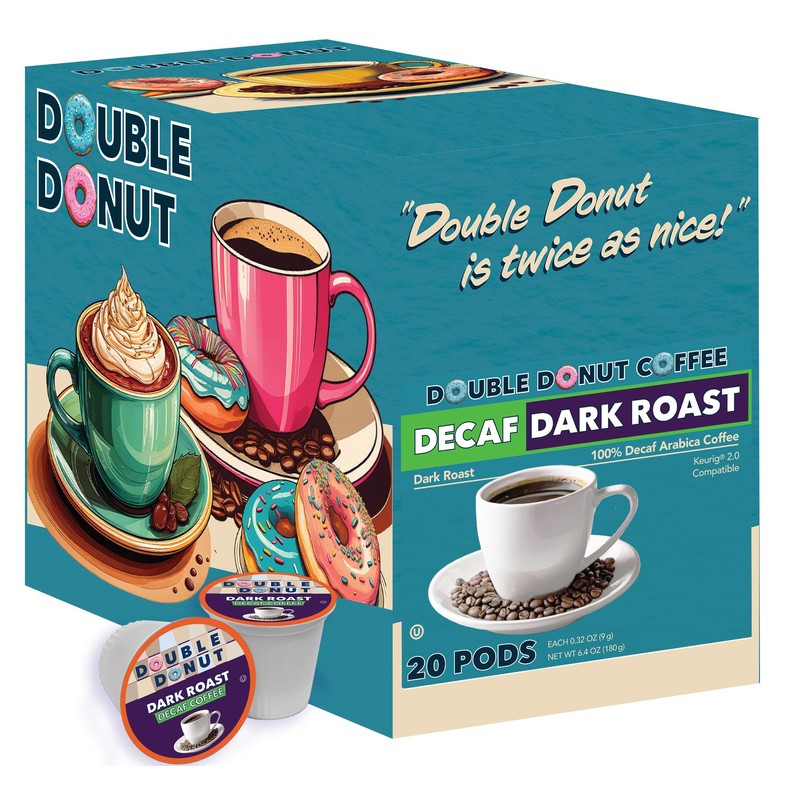 Double Donut Coffee Decaf Dark Roast Coffee Pods, Extra Bold