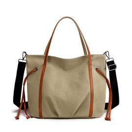 PORRASSO Casual Shoulder Bag Women Canvas Handbag Crossbody Bag Ladies Satchel Messenger Bag for Shopping Travel Work Daily Use Khaki