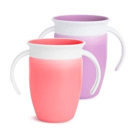 Munchkin Miracle 360 Sippy Cup, Trainer Toddler Cup, BPA Free Baby & Toddler Cups w.Handles, Non Spill Cup, Dishwasher Safe Baby Cup, Leakproof Childrens Cup, 6+ Months - 7oz/207ml, 2 Pack,Pink/Purple