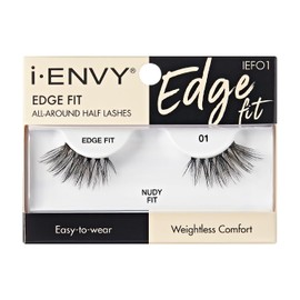 i-ENVY Half Lashes, Edge Fit False Eyelashes Natural Dramatic Look Wispy Cat Eye Clear Band Fluffy Volume Soft Strip Short Half Fake Eyelashes Light Weight Comfort Everyday Easy to Wear (NUDY FIT)