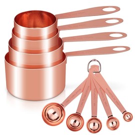 Cuteefun Measuring Cups and Measuring Spoons, 8 Pieces, Stainless Steel Handle with Metric and US Sizes, Golden Polished Surface, Cup Measuring Cup for Dry and Liquid Ingredients, for Baking and