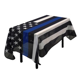 Rectangular Tablecloth Thin Blue Line Police Flag Tablecloth Fade-Resistant Washable National Flag Tablecloth, Suitable for Kitchen Dining Family Gatherings and Outdoor Events,59 Inches * 83 Inches.