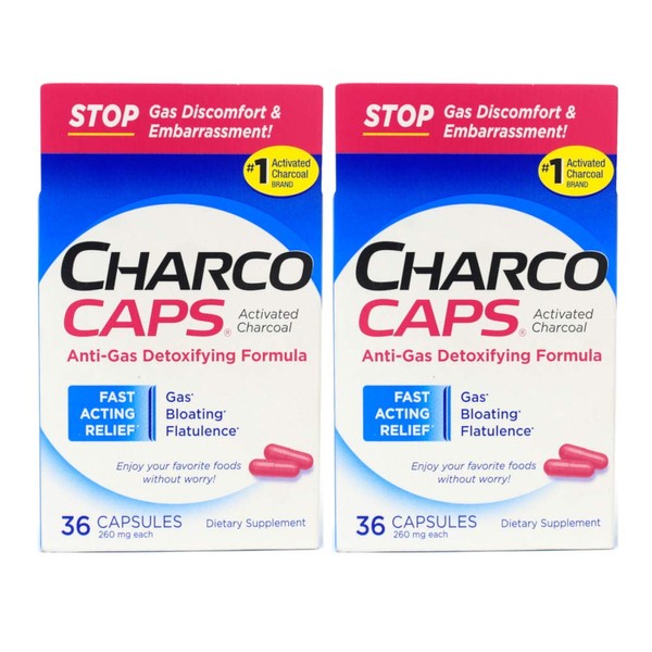 Charcocaps Anti-Gas Detoxifying Formula, 36 Capsules Each (Value Pack of 2)