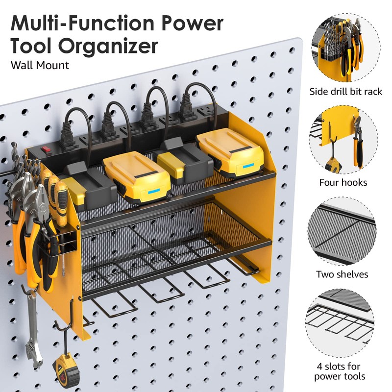 CCCEI Wall Mount Modular Tool Charging Organizer, Yellow, 1 Pack,
