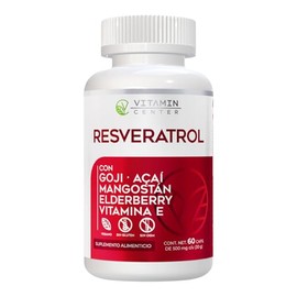 Resveratrol con Goji  Acaí  Elderberry  Vitamina E frasco con 60 caps de 500 mg cu (30 g)                                                             