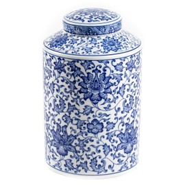 Blue and White Ginger Jar, Ceramic Chinoiserie Decorative Jars for Home, Office, Flower Vase Pocelain, Glossy Vase for Table, Living Room, Bookshelf, Mantle Fireplace, Centerpieces 11"