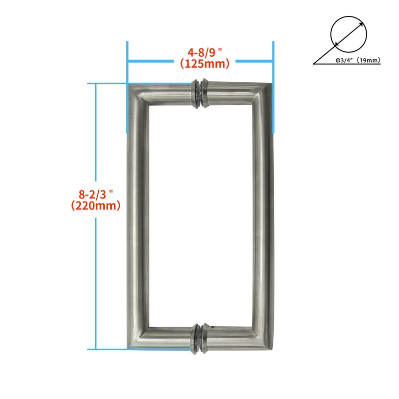CKB 8" Shower Door Pull Handle, Back to Back Shower