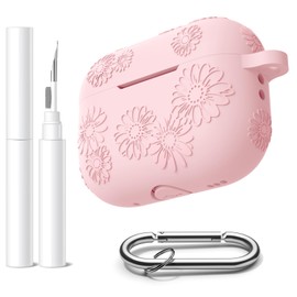 Adorve for AirPods Pro 2nd Generation Case - Embossed Sunflower Silicone Cover, Shockproof AirPod Pro 2 Case with Carabiner & Cleaning Pen, Wireless Charging Compatible for AirPods Pro Case, Pink
