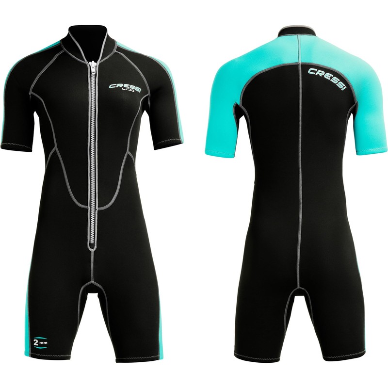 Cressi Lido 2 mm Lady Short Sleeves Short Wetsuits, Black/Aquamarine,