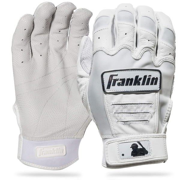 Franklin Sports Batting Gloves - CFX Pro Chrome Adult + Youth Batting Gloves Pair - Baseball + Softball Batting Gloves - White - Adult Medium