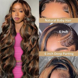 Agairl 30 Inch Ombre Lace Front Wig Human Hair 210% Density FB/30 Human Hair Wig 13x6 Body Wave Lace Wigs Human Hair Pre Plucked HD Frontal wig For Women Highlight Glueless Wigs