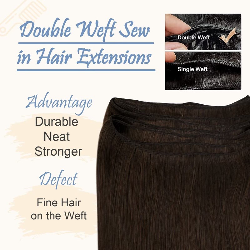 Easyouth Brown Sew in Hair Extensions Real Human Hair Silky