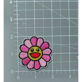 Unbranded Happy Face Pink Flower Patch Colorful Cute Embroidered Iron On Patch 2"