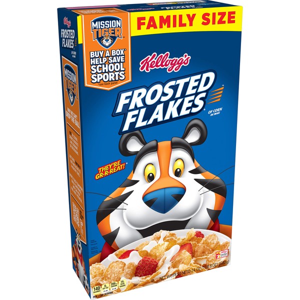 Kellogg's Frosted Flakes Cereal - Sweet Breakfast that Lets Your Great Out, Fat-Free, Family Size, 24 oz Box