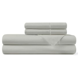 Pizuna Percale Cotton Sheets King Size, 100% Long Staple Cotton Crisp Percale Sheets King with 15 inch Deep Pocket (Combed Silver Cotton Sheets King)