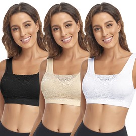 Litthing Lace Bralettes for Women Padded Sports Bra Seamless Plus Size Tank Tops Wirefree Comfort Yoga Cami T Shirt Bras