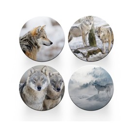 4 x Round Wild Wolf Coasters - Wolves Dog Animals Set Theme Women House Warming Circle Drinks Kitchen Table Decoration Décor Gift #78367