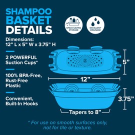 SlipX Solutions Shower Organizer Caddy, Sturdy Storage Organizer, Power Lock Suction Cups, Holds up to 22 Pounds, Tool Free, Drill Free, Removeable, Perfect for RV, Dorm, & Bathroom (White)